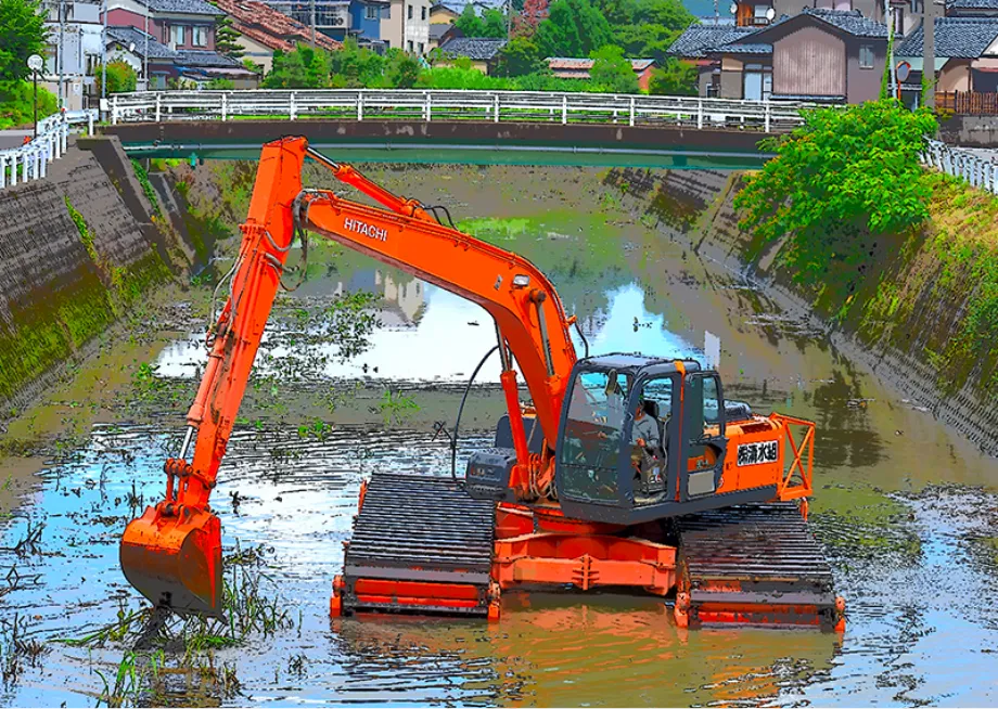 泥上掘削機による河床掘削